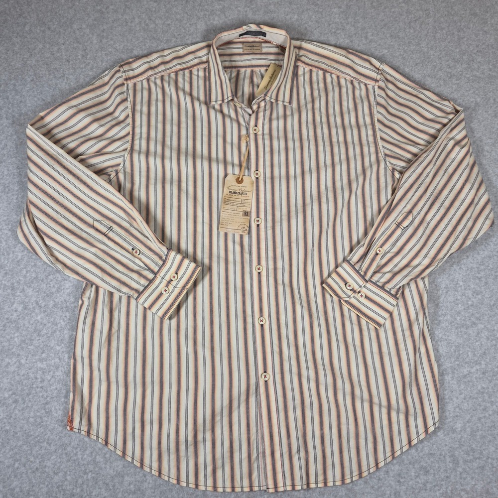 Tommy Bahama Button Down Shirt Mens XXL Salsa Orange En Route Stripe NWT TD34656